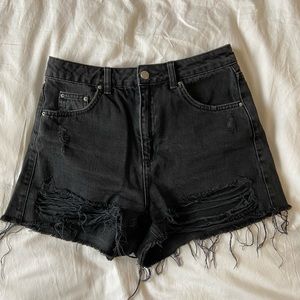Topshop Distressed Jean Mom Shorts High-Waisted
